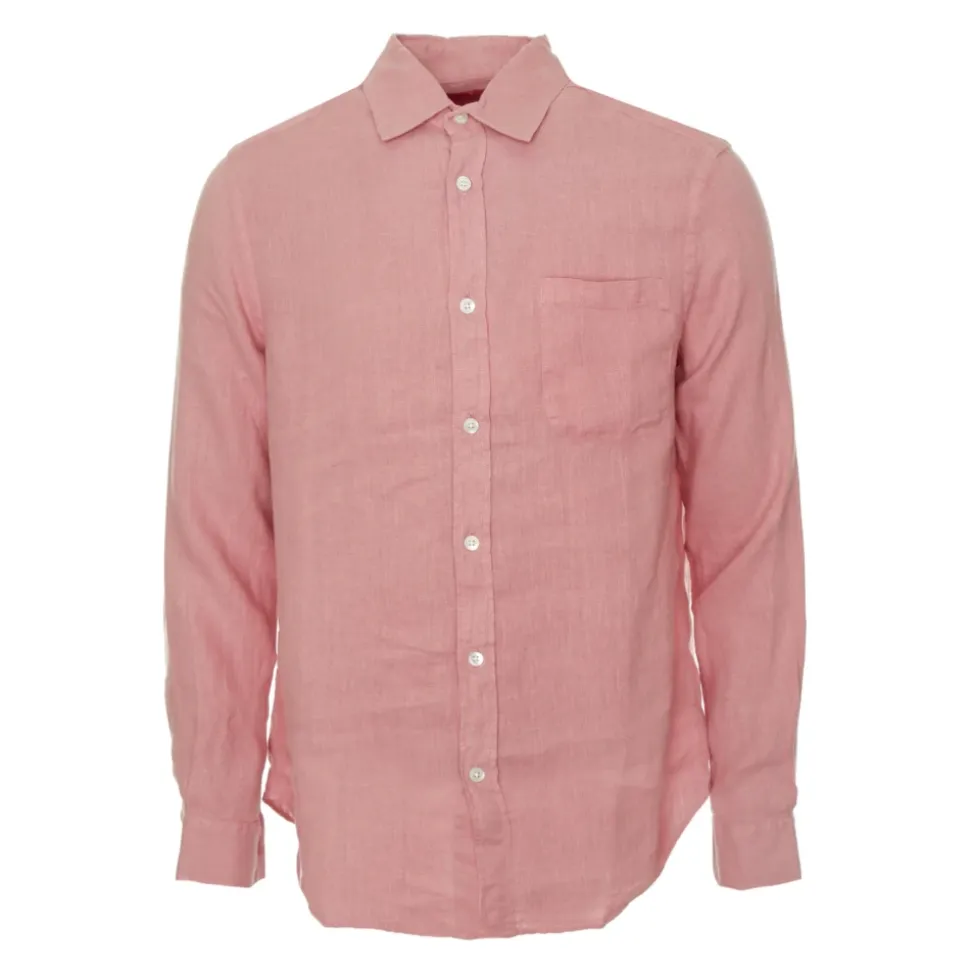 Linen Shirt Kent Collar Button-Up Chest Pocket