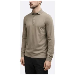 Long-Sleeve Polo in Crepe Cotton