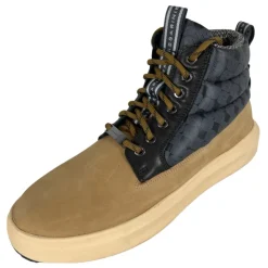 Men High Top Sneaker with Nubuck/Nylon and Stitching - Beige