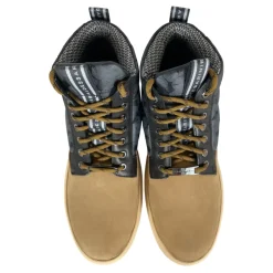 Men High Top Sneaker with Nubuck/Nylon and Stitching - Beige