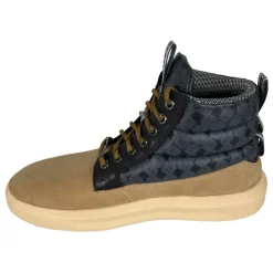 Men High Top Sneaker with Nubuck/Nylon and Stitching - Beige