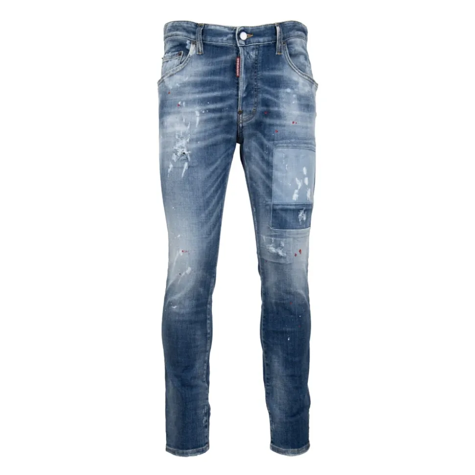 Men's Button Jeans with Leather Patch
