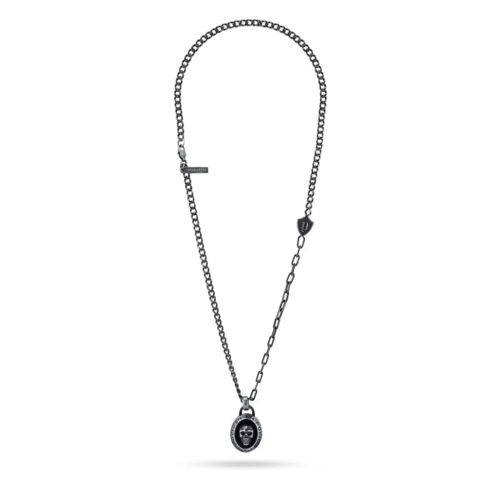 Mens Chain Silver Skull Pendant