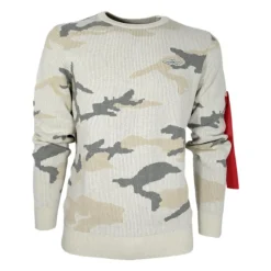 Mens Crew Neck Sweater with Camouflage Pattern