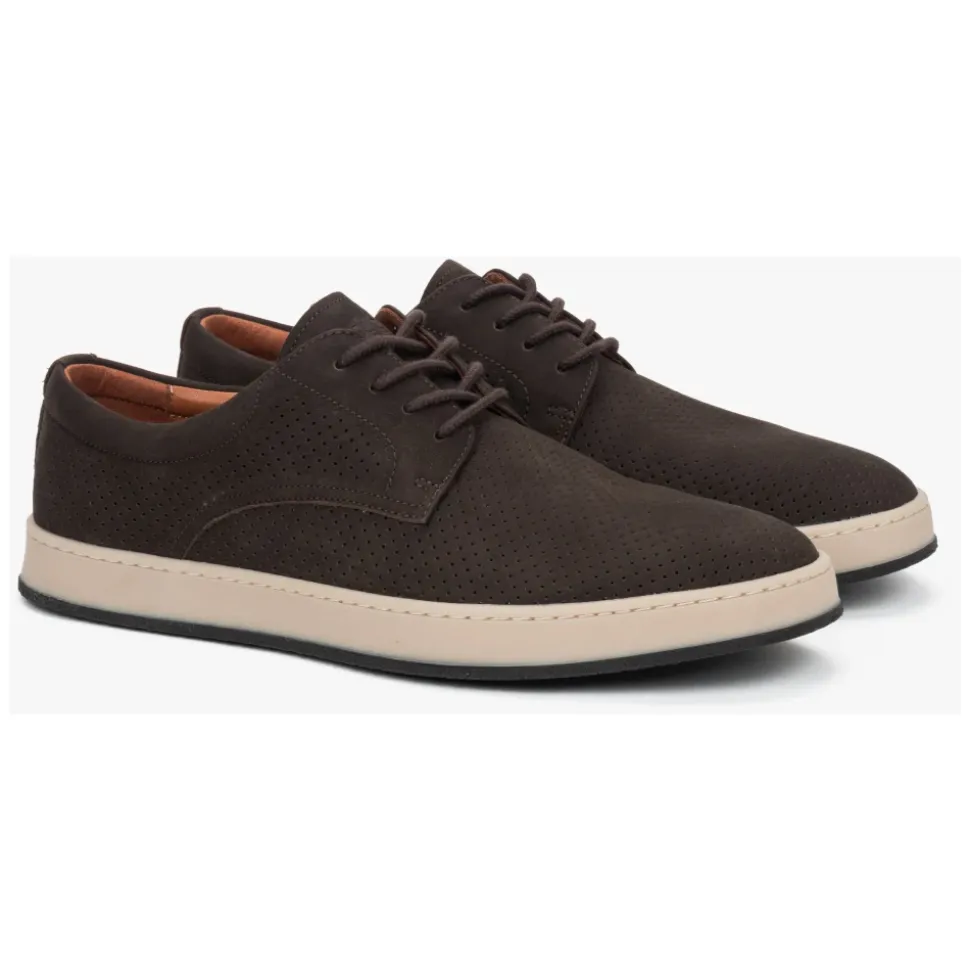 Men’s Dark Brown Derby Shoes in Genuine Velour Estro ER00119437