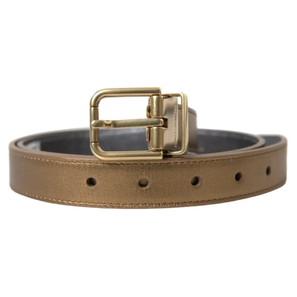 Metallic Gold Calf Leather Metal Buckle Belt