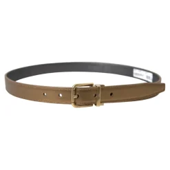 Metallic Gold Calf Leather Metal Buckle Belt