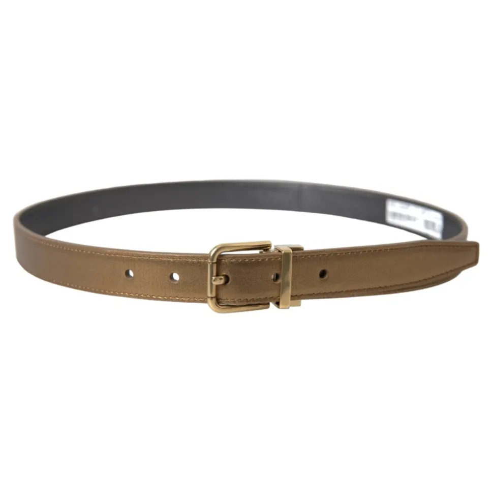 Metallic Gold Calf Leather Metal Buckle Belt