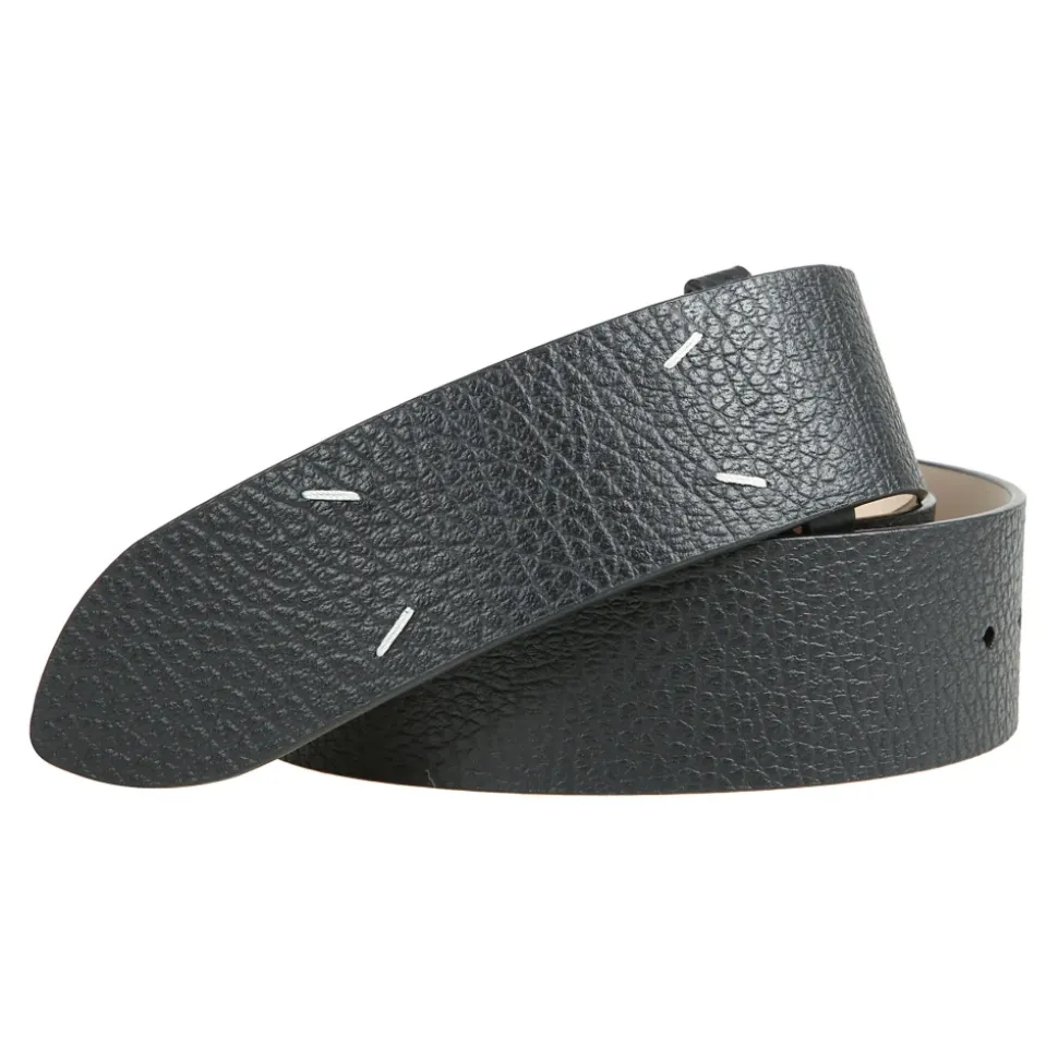 Metallic Leather Belt with Four Stitches