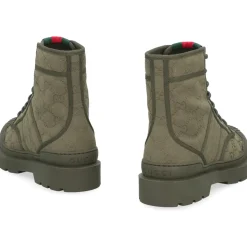 Military Green Lace-Up Ankle Boots