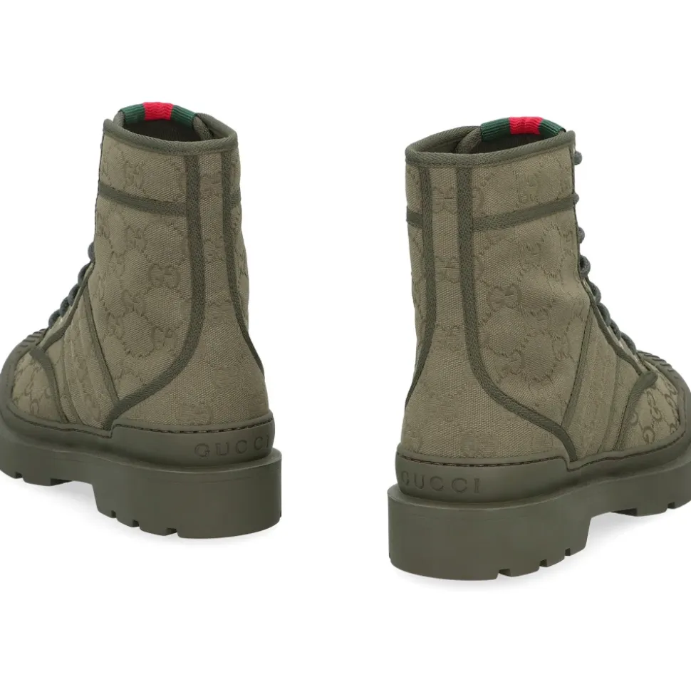Military Green Lace-Up Ankle Boots