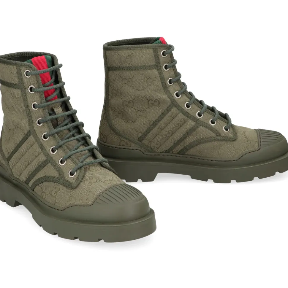 Military Green Lace-Up Ankle Boots