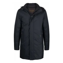 Navy Blue Down Feather Hooded Coat