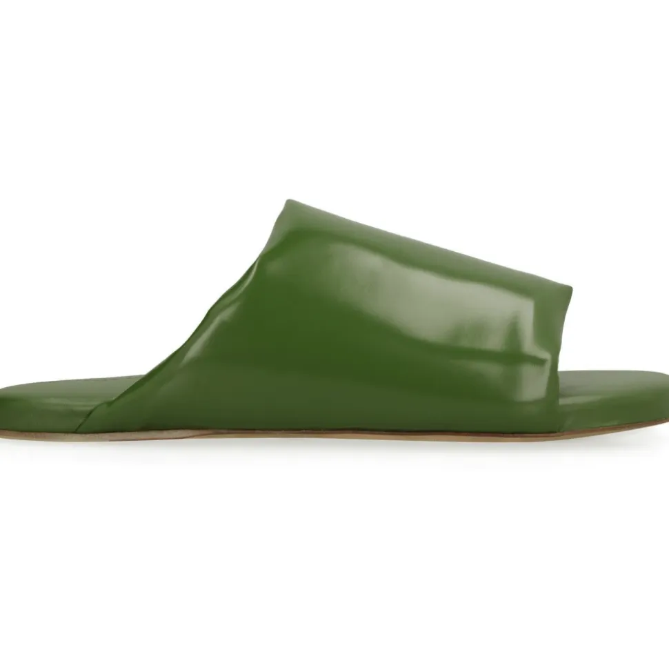 Padded Leather Mules Round Toeline