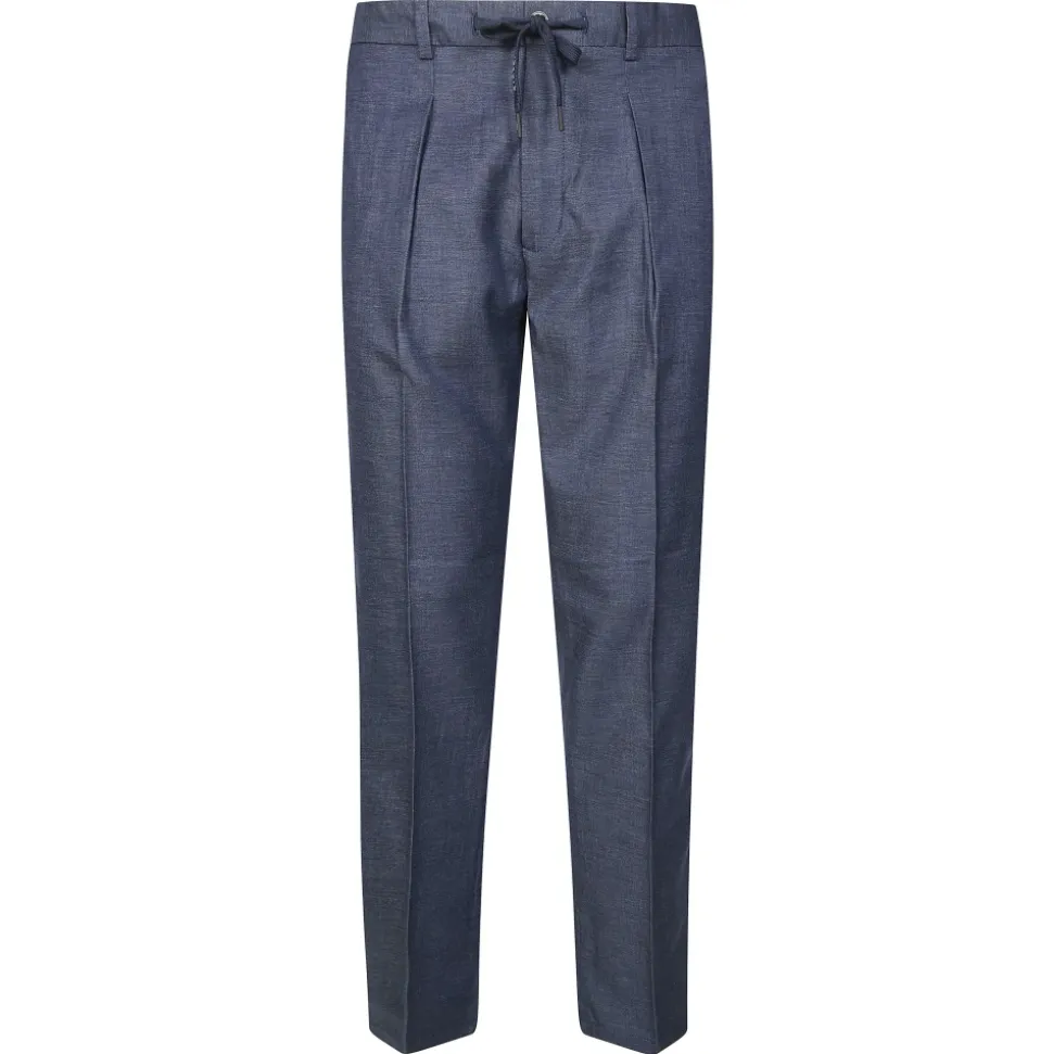 Pantalone 1 Pinces Lino Cotone Effetto Denim