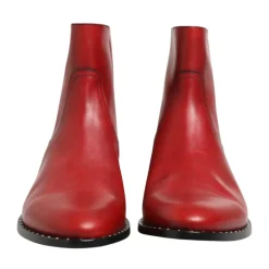 Red Studded Chelsea Ankle Boots