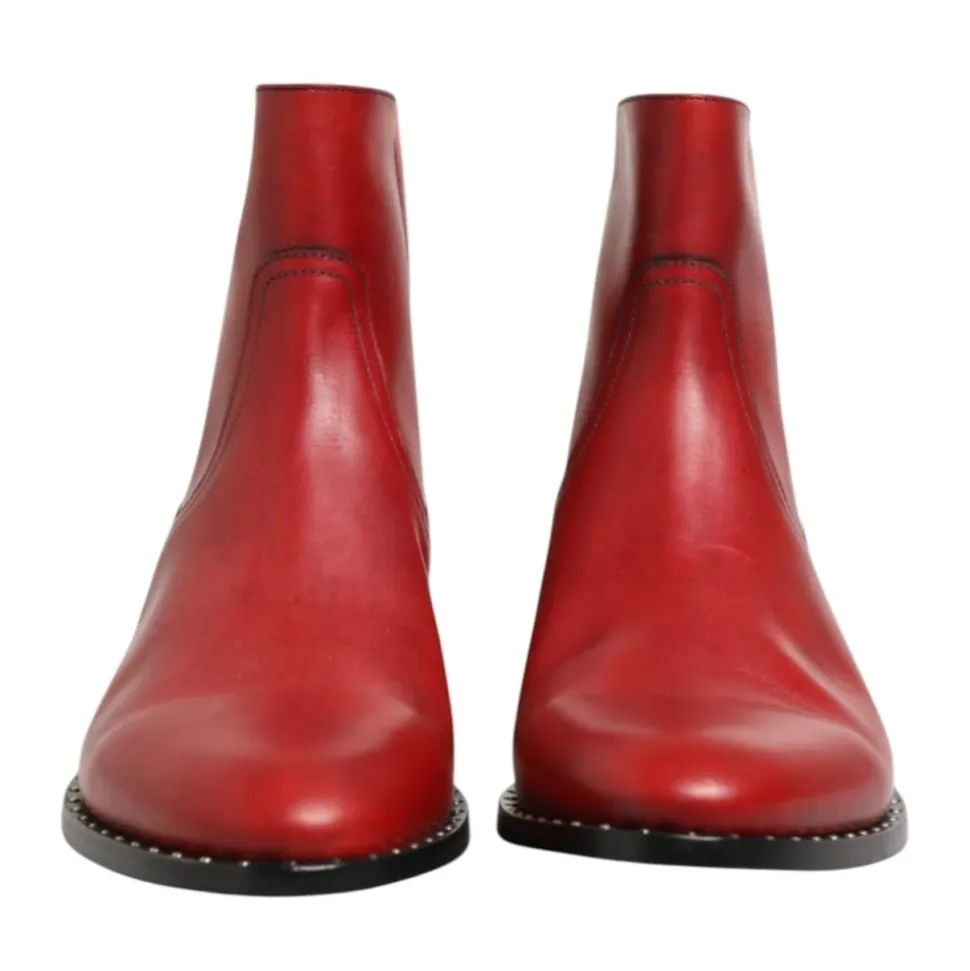 Red Studded Chelsea Ankle Boots
