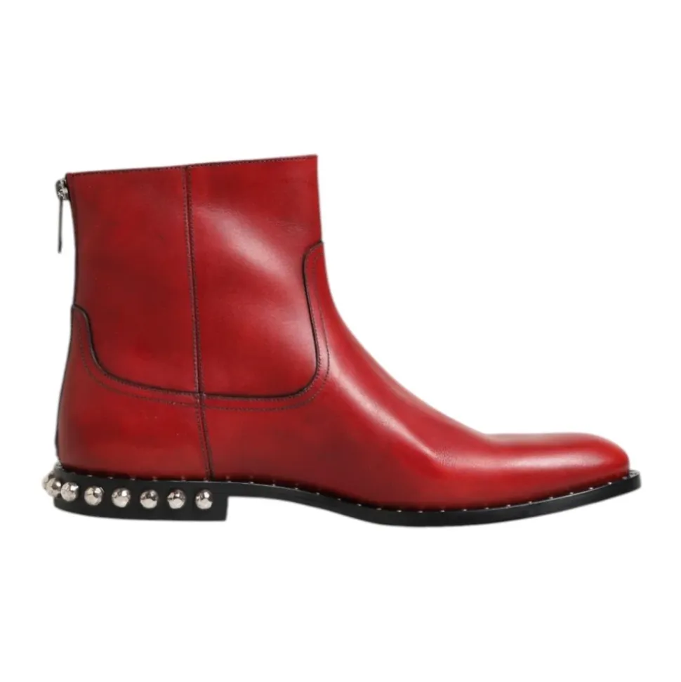 Red Studded Chelsea Ankle Boots