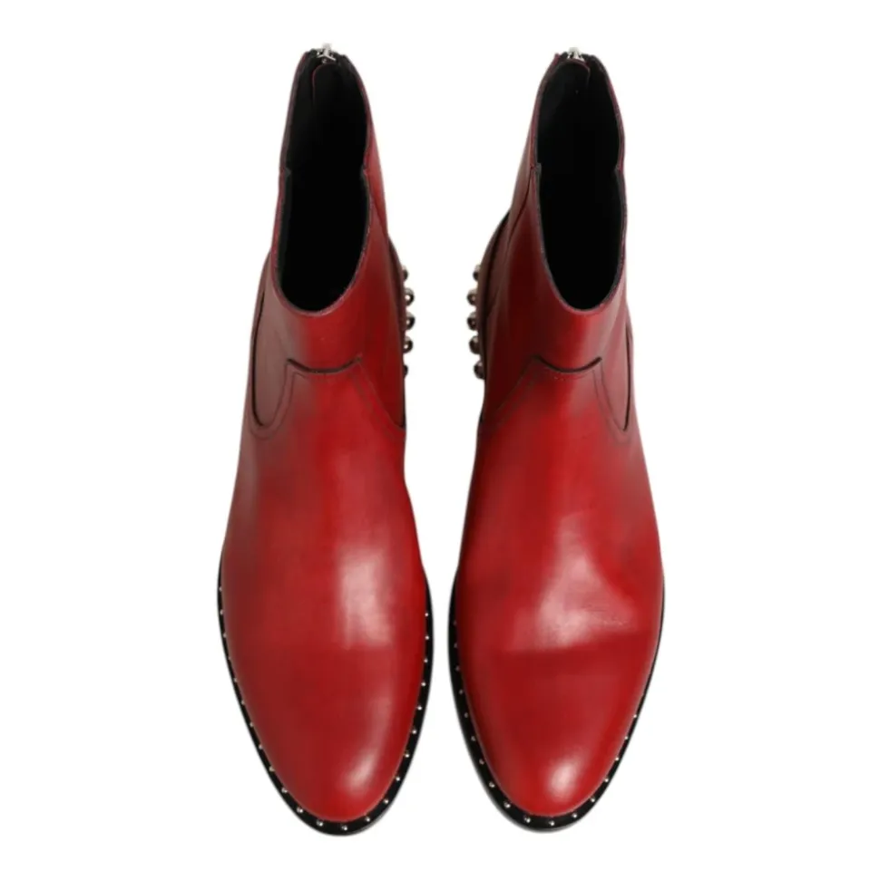 Red Studded Chelsea Ankle Boots