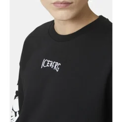 Regular fit black crewneck sweatshirt with Bear print and logo embroidery