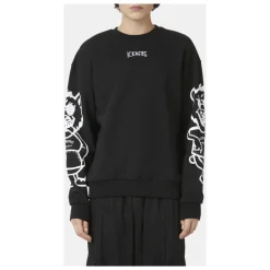 Regular fit black crewneck sweatshirt with Bear print and logo embroidery