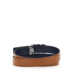 Reversible Belt with Gancini Buckle in Hammered Leather