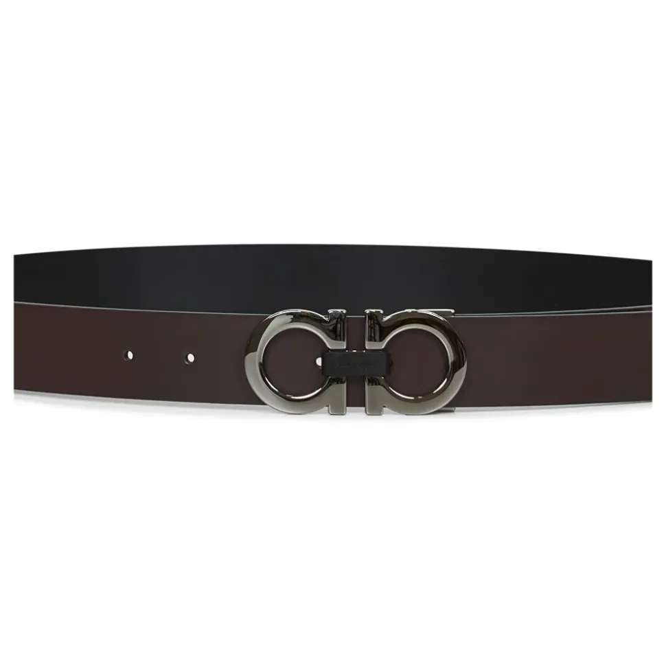 Reversible Leather Belt with Gancini Buckle