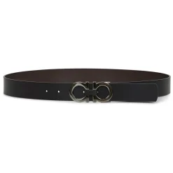 Reversible Leather Belt with Gancini Buckle