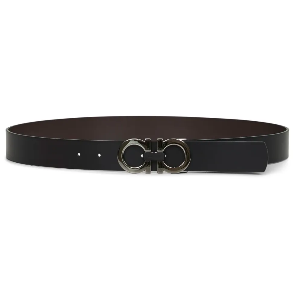 Reversible Leather Belt with Gancini Buckle