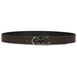 Reversible Leather Belt with Gancini Buckle