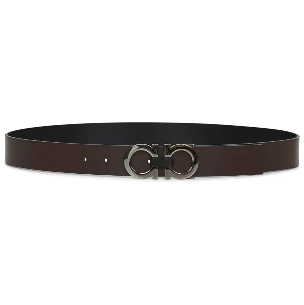Reversible Leather Belt with Gancini Buckle
