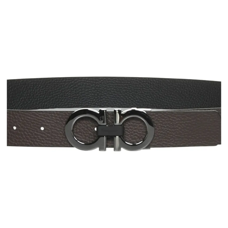 Reversible Leather Belt with Gancini Buckle
