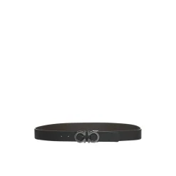 Reversible Leather Belt with Gancini Buckle
