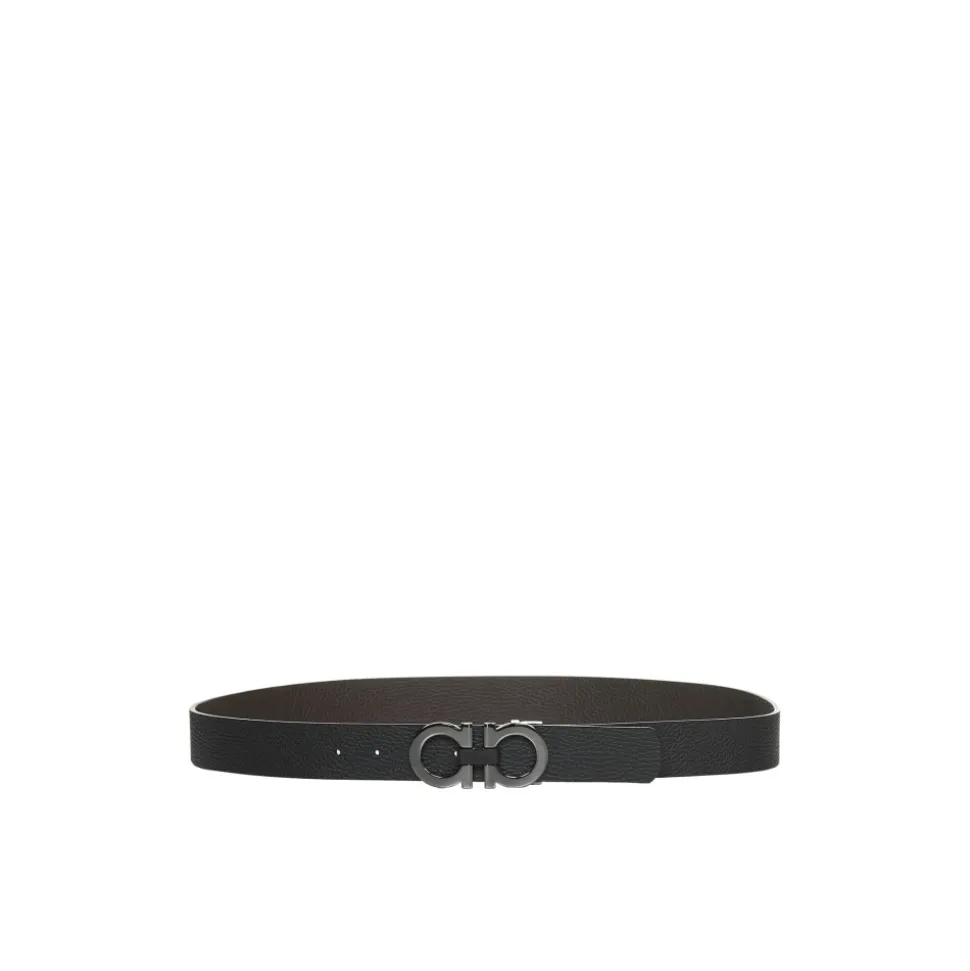 Reversible Leather Belt with Gancini Buckle