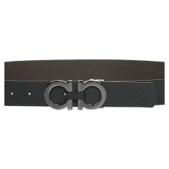 Reversible Leather Belt with Gancini Buckle