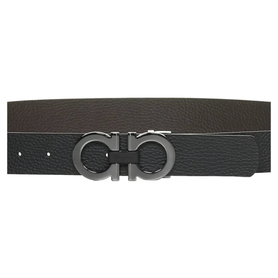 Reversible Leather Belt with Gancini Buckle