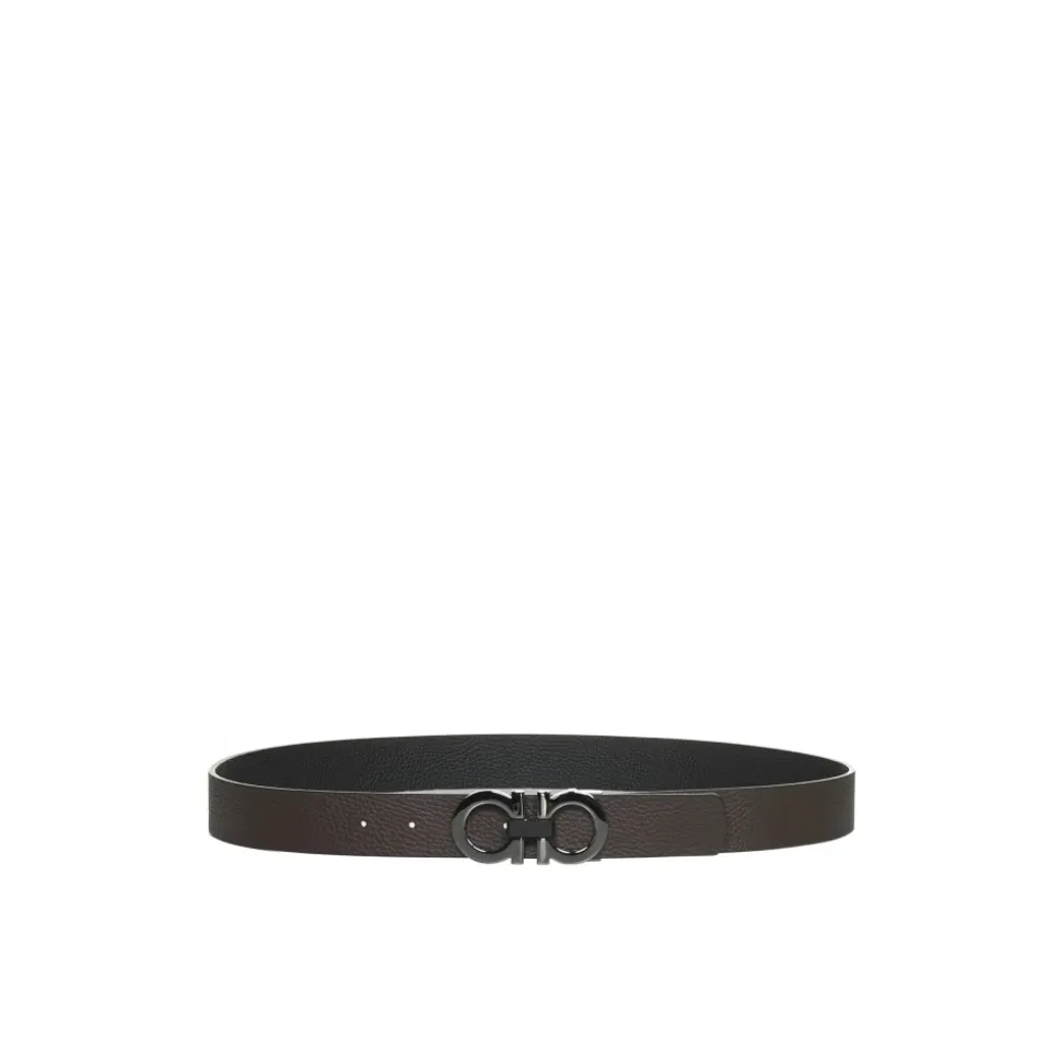Reversible Leather Belt with Gancini Buckle
