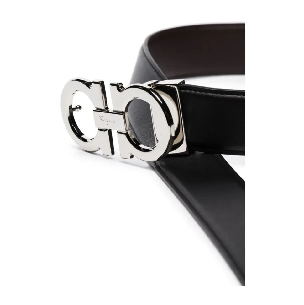 Reversible Leather Belt with Gancini Buckle