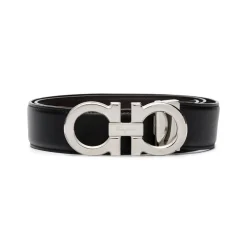 Reversible Leather Belt with Gancini Buckle
