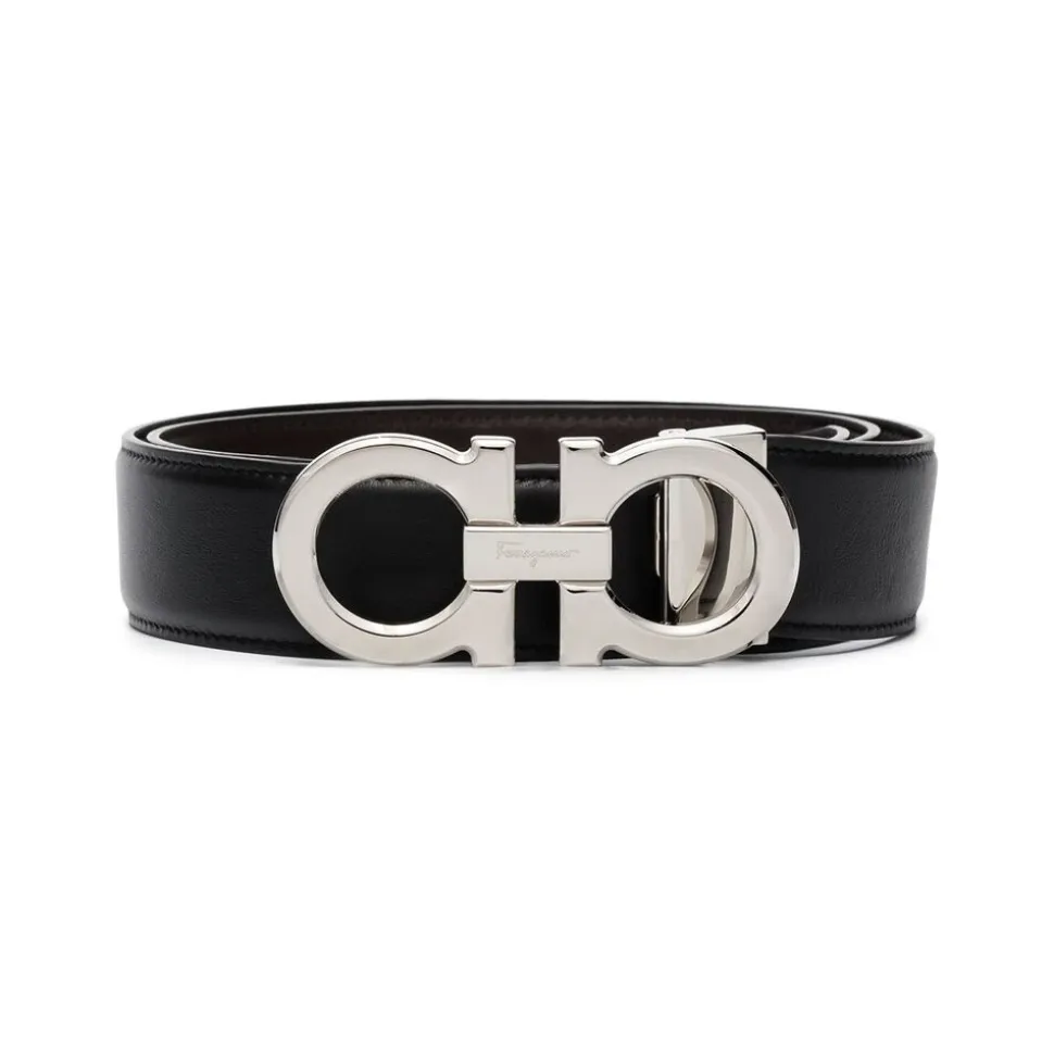 Reversible Leather Belt with Gancini Buckle