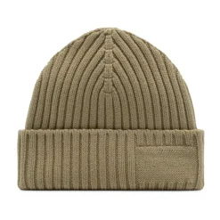 Ribbed Wool Beanie in Beige