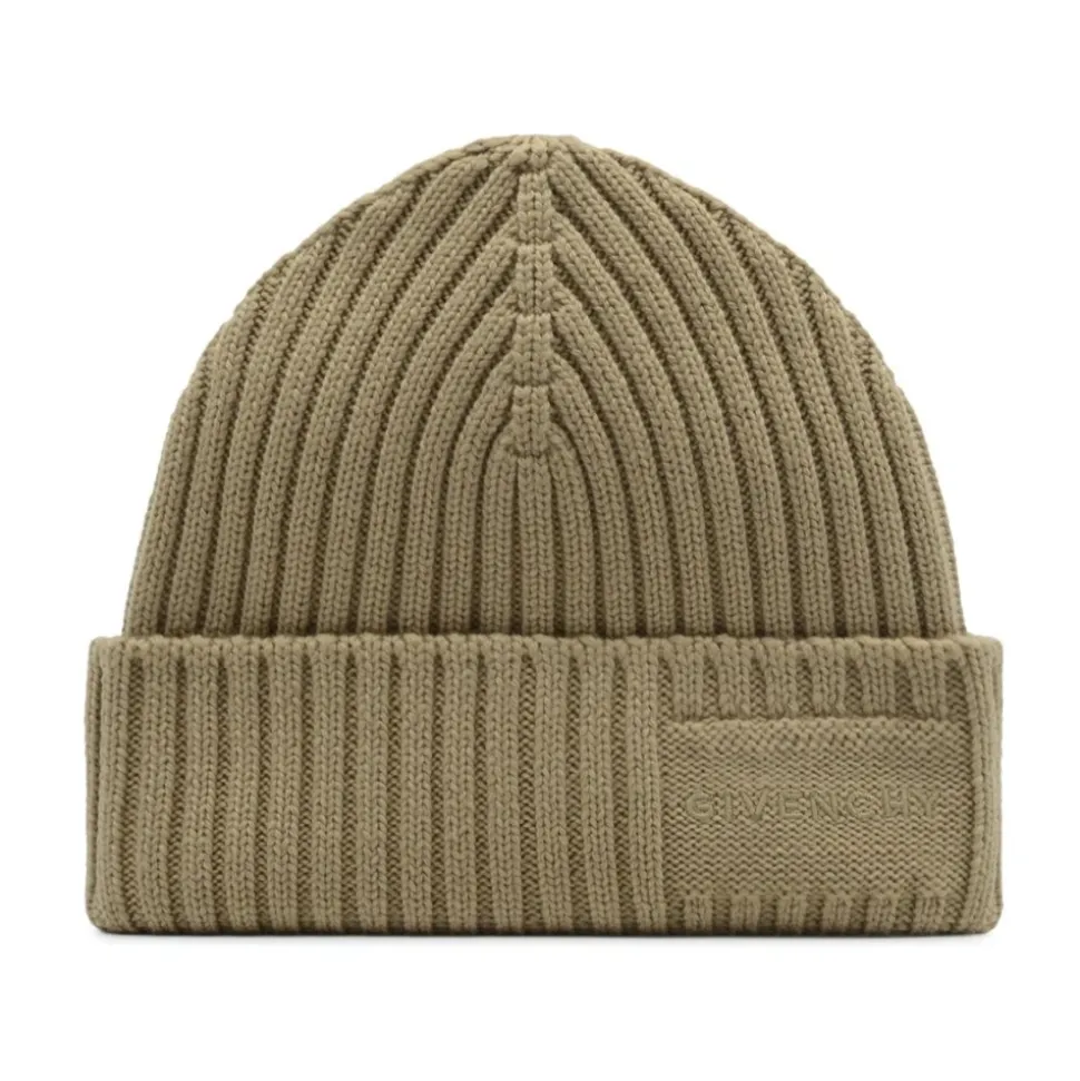 Ribbed Wool Beanie in Beige