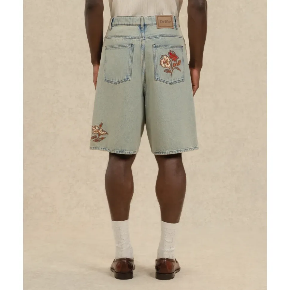 Short Jean Brodé Fleurs