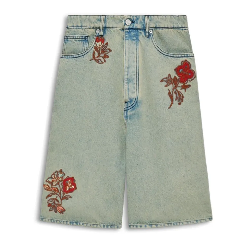 Short Jean Brodé Fleurs
