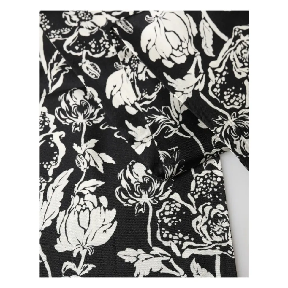 Silk Floral Print Fringe Scarf
