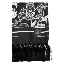 Silk Floral Print Fringe Scarf