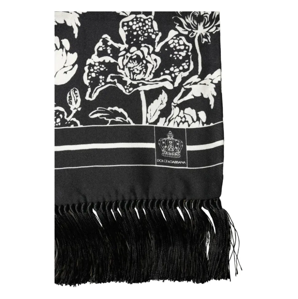 Silk Floral Print Fringe Scarf