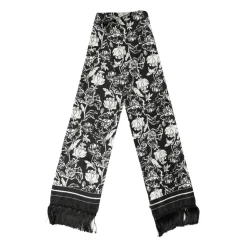 Silk Floral Print Fringe Scarf