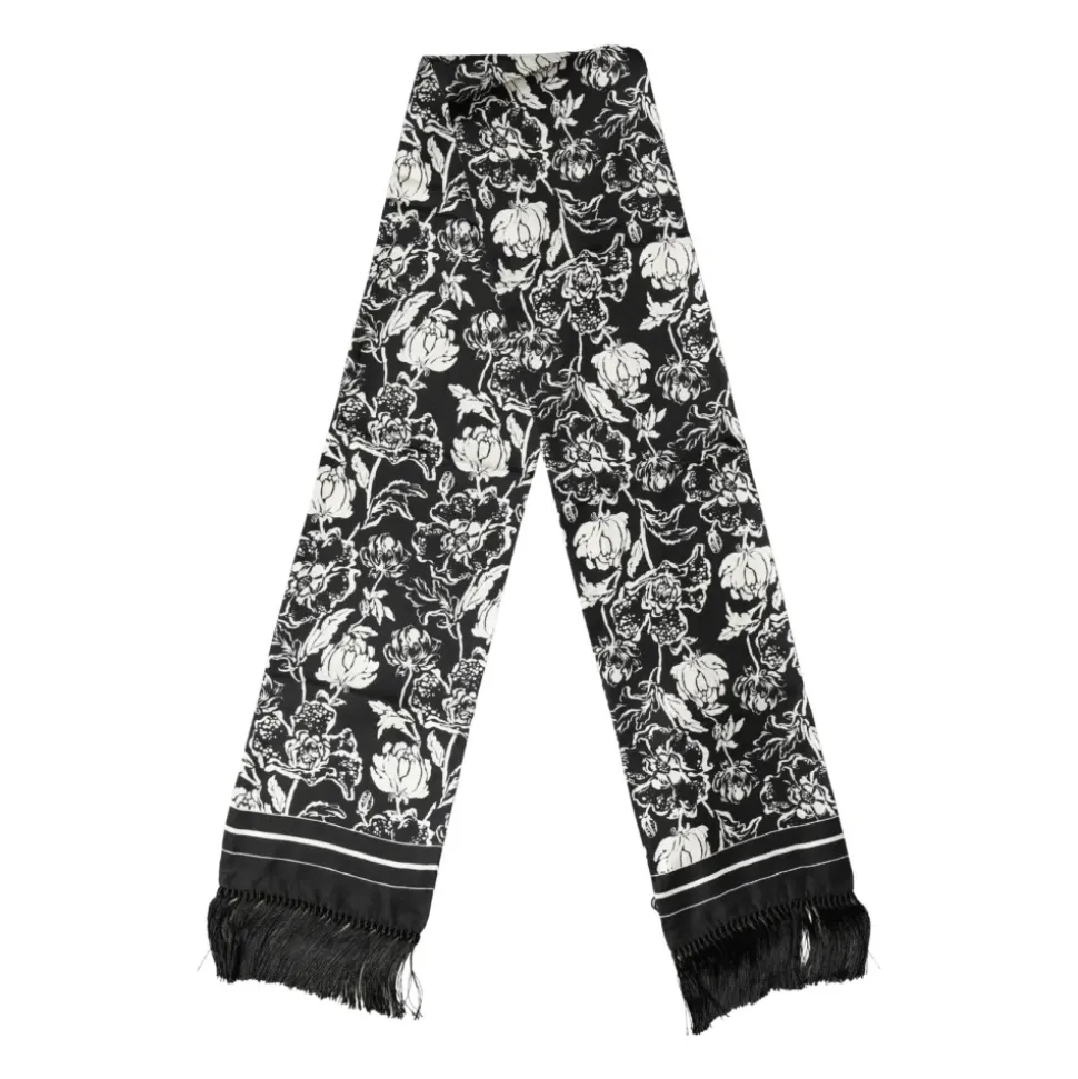 Silk Floral Print Fringe Scarf