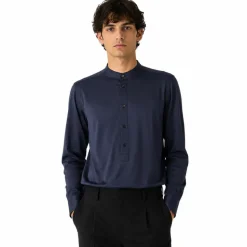 Silk Mandarin-Collar Shirt